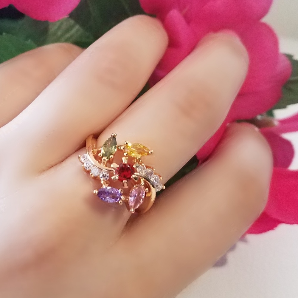 Gold Plated Colorful Zirconia Ring
